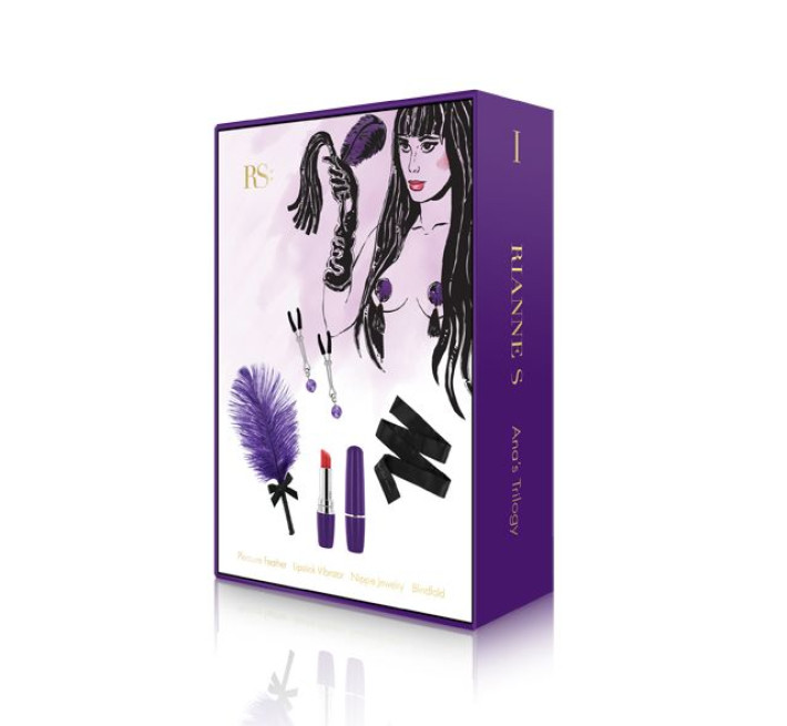 Подарунковий набір RIANNE S Ana's Trilogy Set I: помада-вібратор, пір'їнка, затискачі для сосків, пов'язка