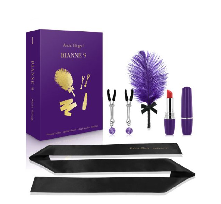Подарунковий набір RIANNE S Ana's Trilogy Set I: помада-вібратор, пір'їнка, затискачі для сосків, пов'язка