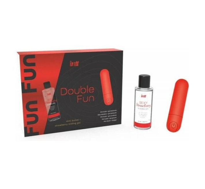 Набор Intt DOUBLE FUN: вибропуля (10 режимов, перезаряжаемая), клубничный лубрикант на водной основе