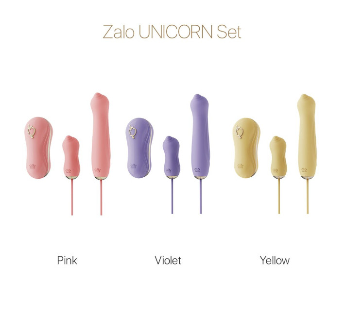 Набір 3в1 Zalo — UNICORN Set Yellow, віброяйце, пульсатор, вакуумний стимулятор