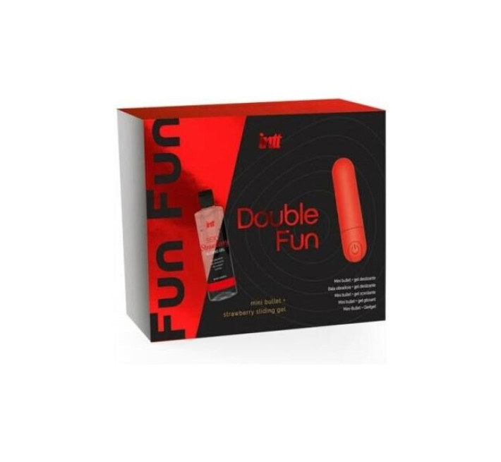 Набор Intt DOUBLE FUN: вибропуля (10 режимов, перезаряжаемая), клубничный лубрикант на водной основе