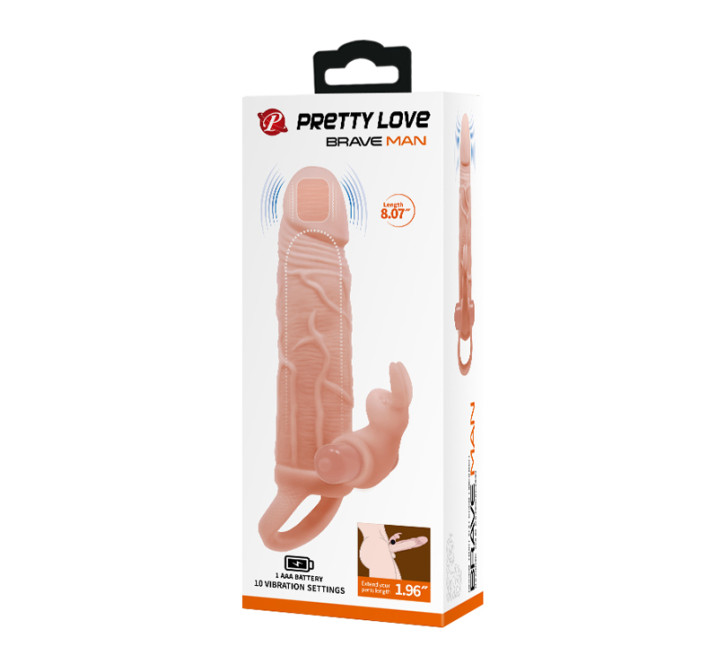 Насадка на член Pretty Love Brave Man Vibro Extension Vibrating Penis Sleeve Flesh