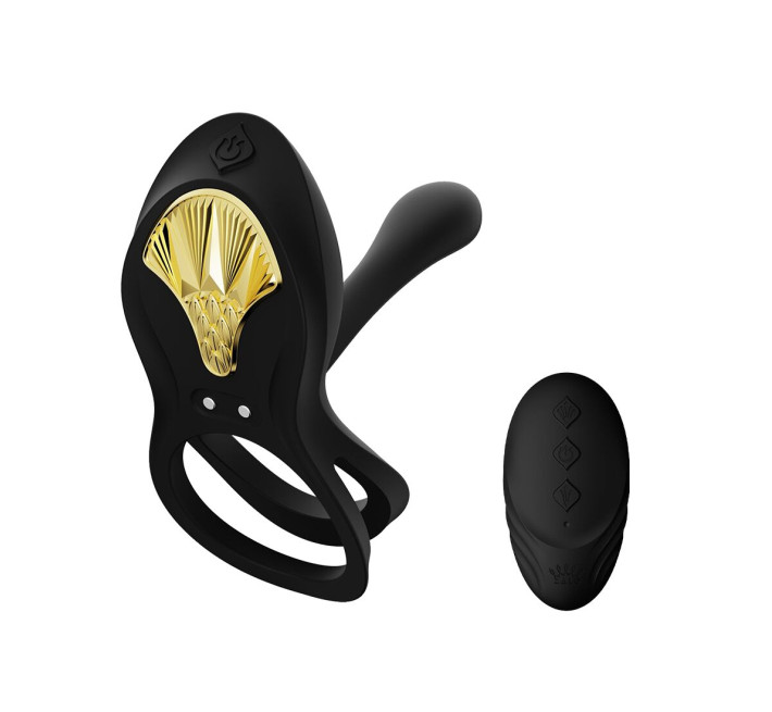 Смарт-эрекционное кольцо Zalo - BAYEK Obsidian Black, двойное с вводной частью, пульт ДУ