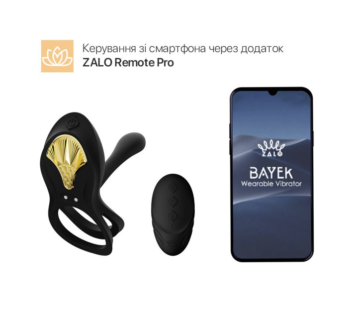 Смарт-эрекционное кольцо Zalo - BAYEK Obsidian Black, двойное с вводной частью, пульт ДУ