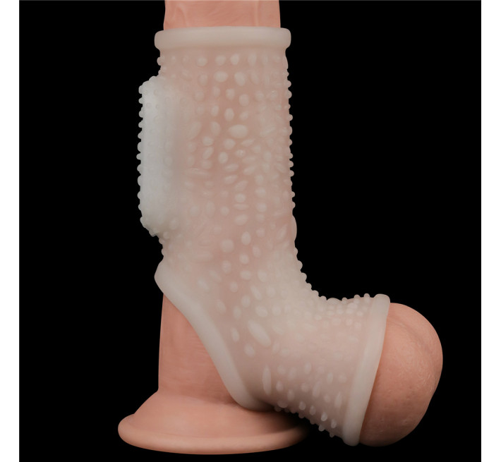 Насадка на член LoveToy Vibrating Drip Knights Ring With Scrotum Sleeve White