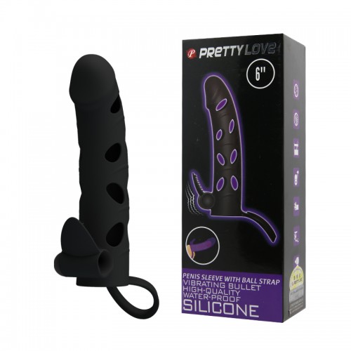 Насадка на член Pretty Love 6 Inch Vibrating Penis Sleeve Чорна