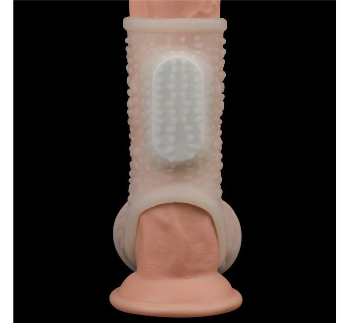 Насадка на член LoveToy Vibrating Drip Knights Ring With Scrotum Sleeve White