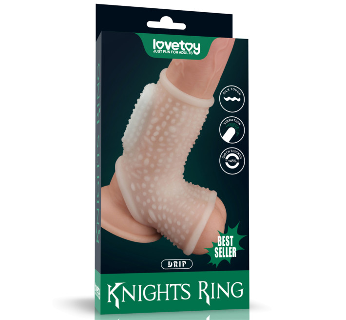 Насадка на член LoveToy Vibrating Drip Knights Ring With Scrotum Sleeve White
