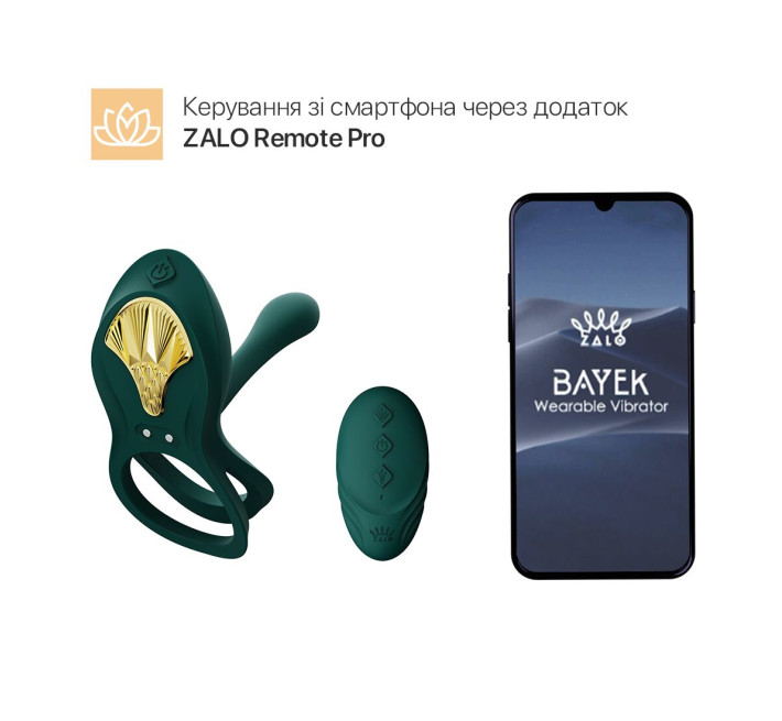 Смарт-ерекційне кільце Zalo BAYEK Turquoise Green, подвійне з ввідною частиною, пульт ДК