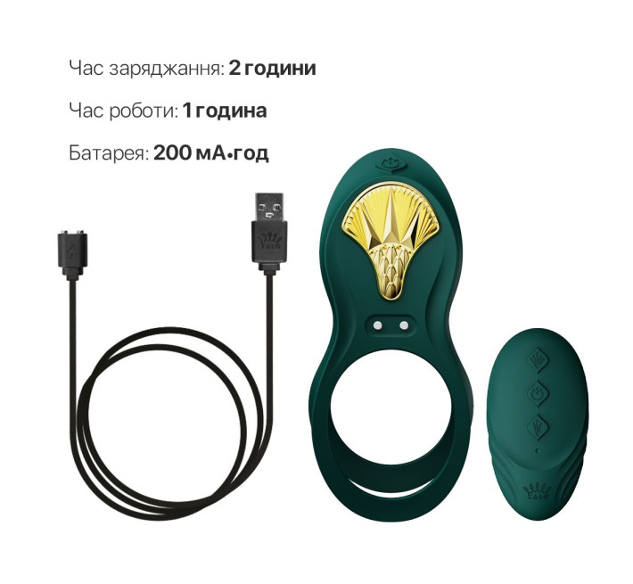 Смарт-ерекційне кільце Zalo BAYEK Turquoise Green, подвійне з ввідною частиною, пульт ДК