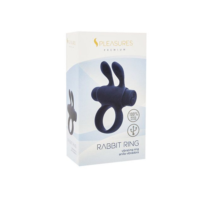 Ерекційне віброкільце S Pleasures Premium Rabbit Ring, чорне, зі знімною віброкулею та вушками