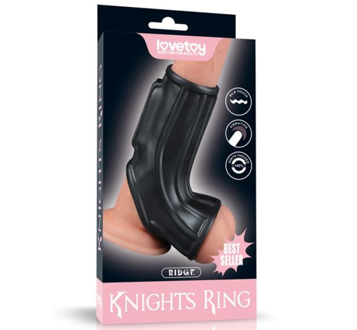 Насадка на член LoveToy Vibrating Ridge Knights Ring With Scrotum Sleeve Black
