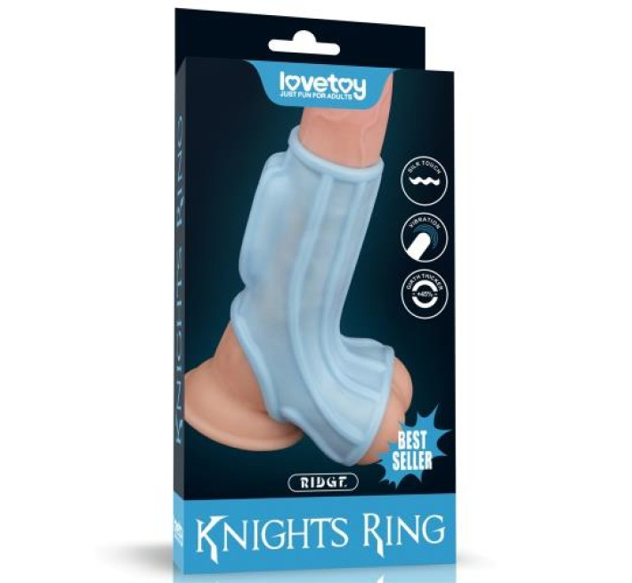 Насадка на член LoveToy Vibrating Ridge Knights Ring With Scrotum Sleeve Blue