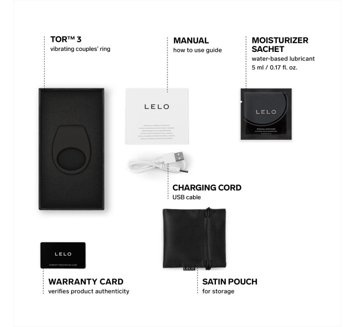 Ерекційне кільце з вібрацією LELO Tor 3 Black, керування зі смартфона