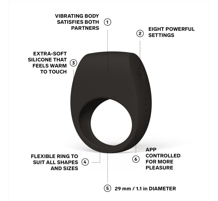 Ерекційне кільце з вібрацією LELO Tor 3 Black, керування зі смартфона