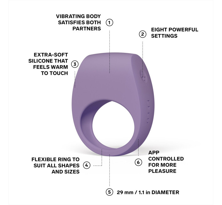 Эрекционное кольцо с вибрацией LELO Tor 3 Violet Dusk, управление со смартфона