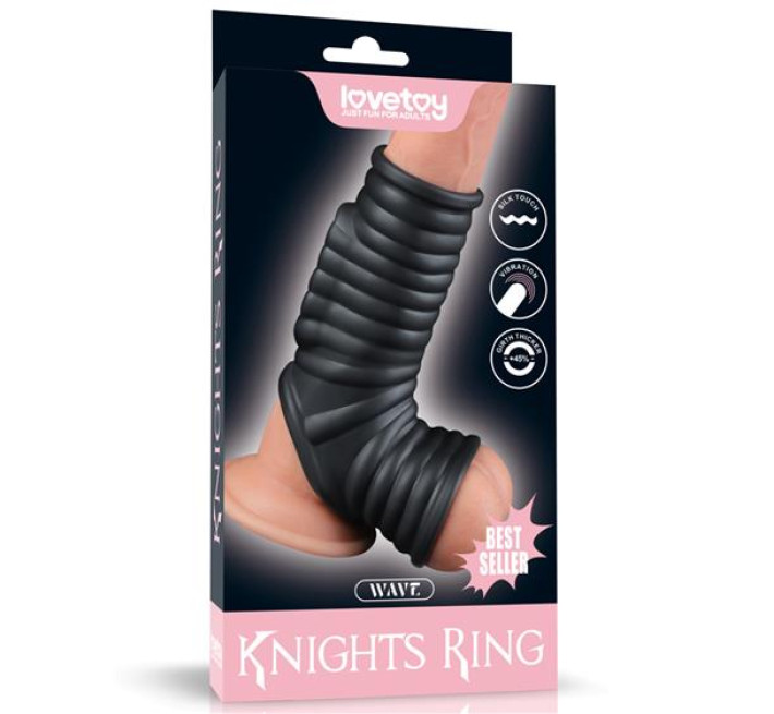 Насадка на член LoveToy Vibrating Wave Knights Ring With Scrotum Sleeve Black