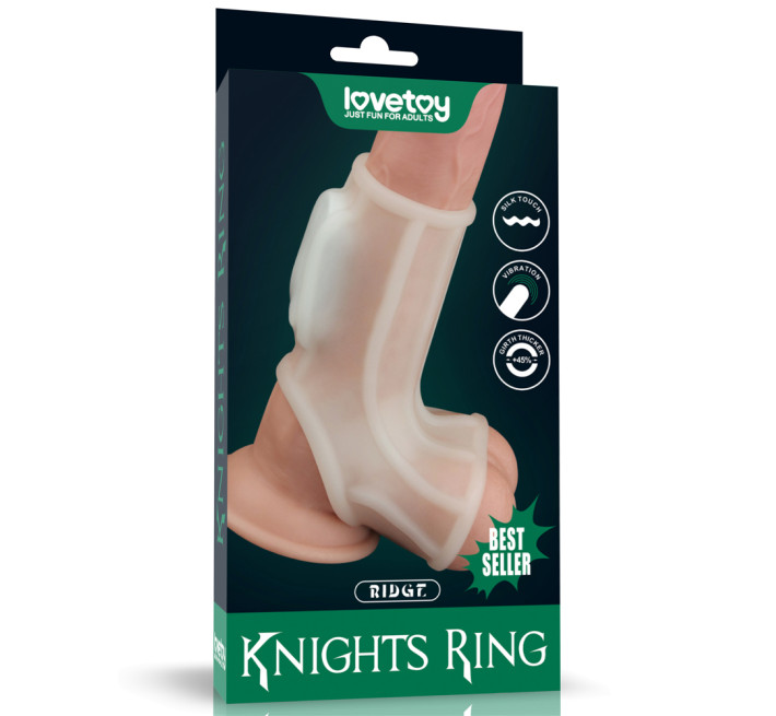 Насадка на член LoveToy Vibrating Ridge Knights Ring With Scrotum Sleeve White