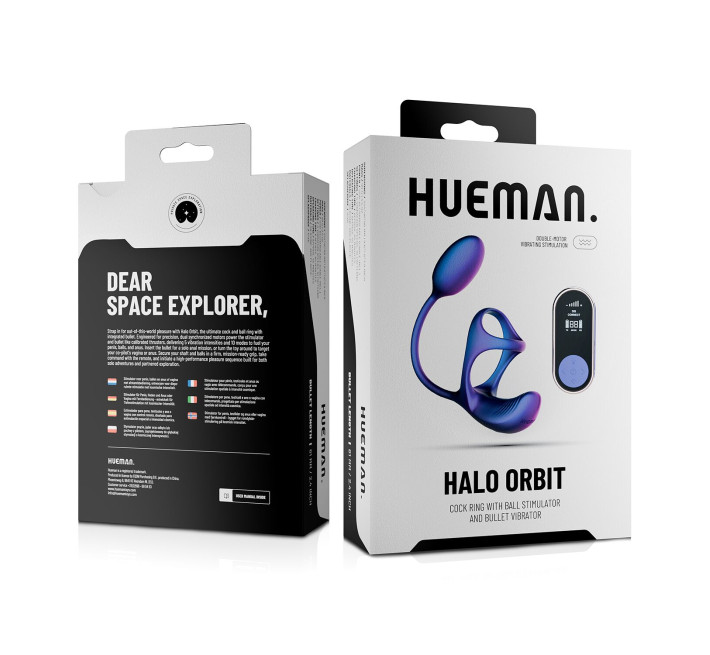 Віброяйце з ерекційним кільцем Hueman Halo Orbit, масаж яєчок, пульт ДК
