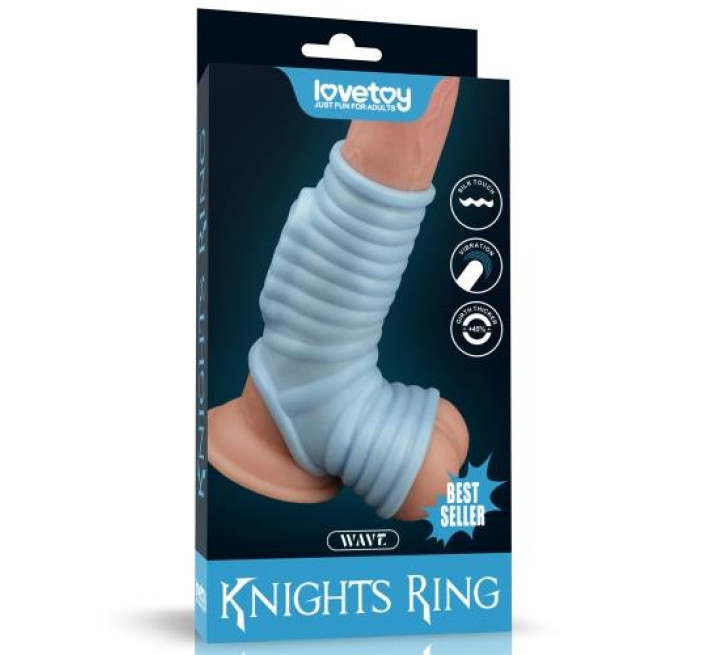 Насадка на член LoveToy Vibrating Wave Knights Ring With Scrotum Sleeve Blue