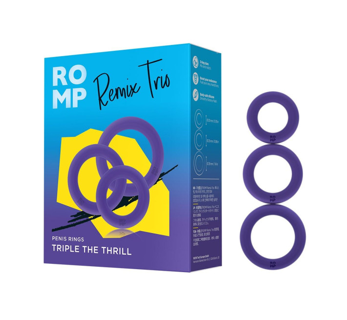Набор эрекционных колец Romp Remix Trio, очень эластичные, диаметры 2; 2,5 и 2,9 см