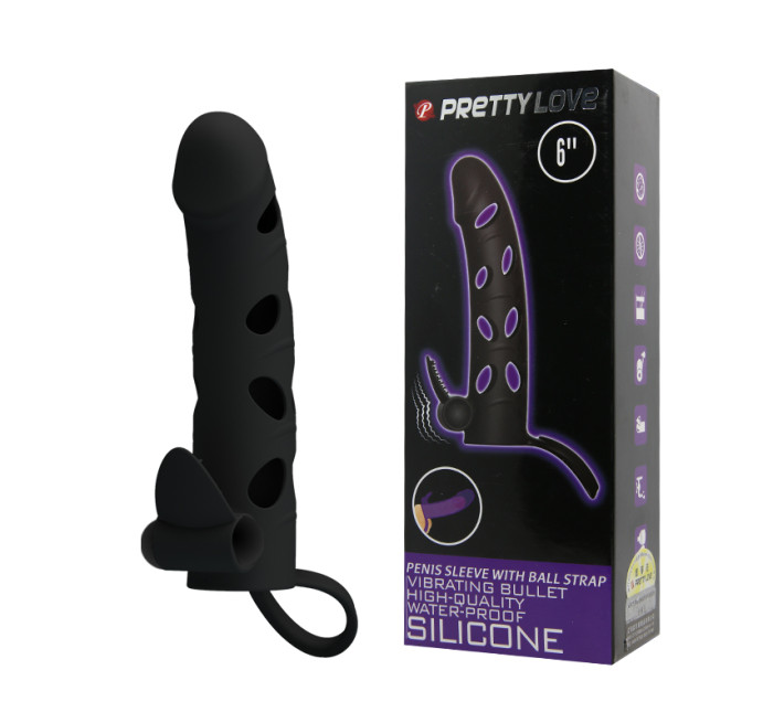 Насадка на член Pretty Love 6 Inch Vibrating Penis Sleeve Чорна