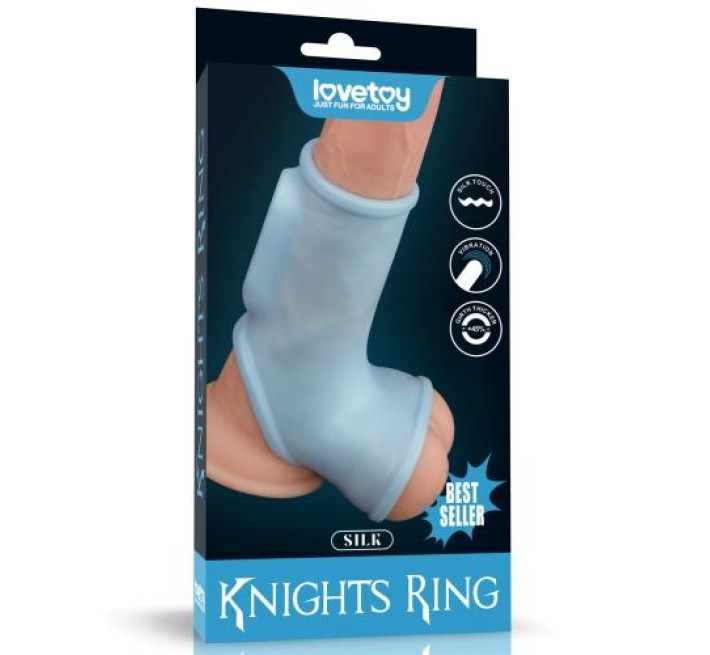 Насадка на член LoveToy Vibrating Silk Knights Ring With Scrotum Sleeve Blue