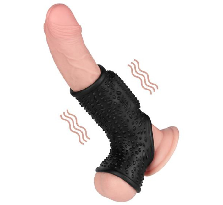 Насадка на член LoveToy Vibrating Drip Knights Ring With Scrotum Sleeve Black