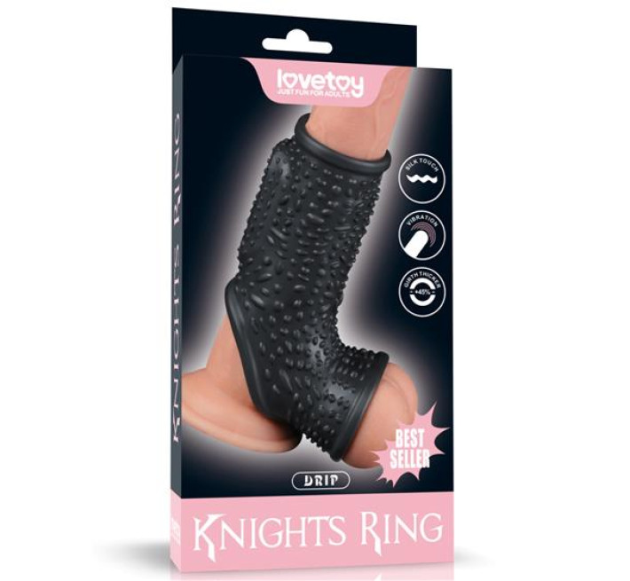 Насадка на член LoveToy Vibrating Drip Knights Ring With Scrotum Sleeve Black