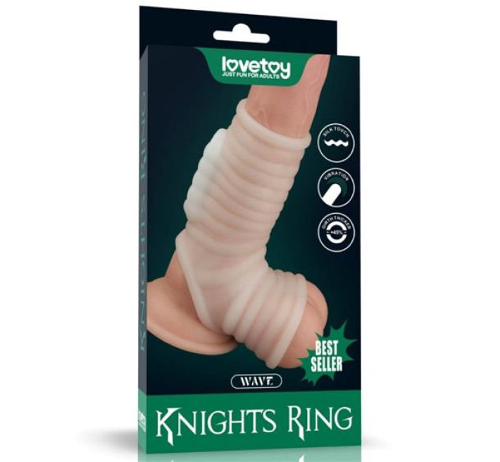 Насадка на член LoveToy Vibrating Wave Knights Ring With Scrotum Sleeve White