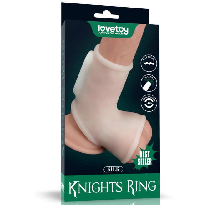 Насадка на член LoveToy Vibrating Silk Knights Ring With Scrotum Sleeve White