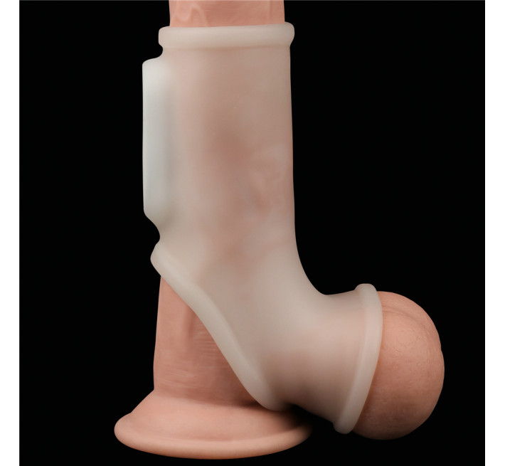 Насадка на член LoveToy Vibrating Silk Knights Ring With Scrotum Sleeve White