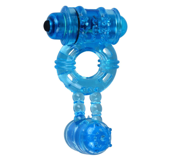 Ерекційне віброкільце Alive: Double Ding Ring Blue, два мотори
