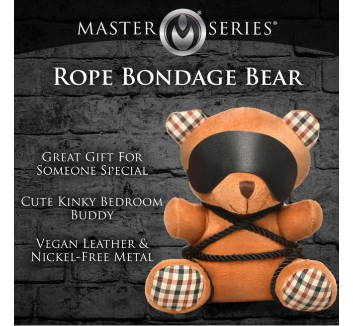 Плюшевий ведмедик ROPE Teddy Bear БДСМ у шкіряній масці та обв’язці, 22x16x12 см