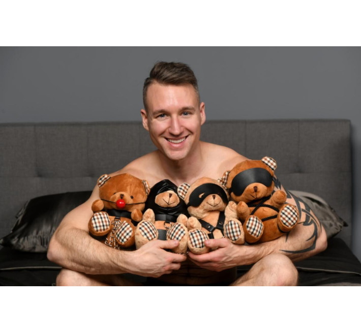 Плюшевий ведмедик ROPE Teddy Bear БДСМ у шкіряній масці та обв’язці, 22x16x12 см