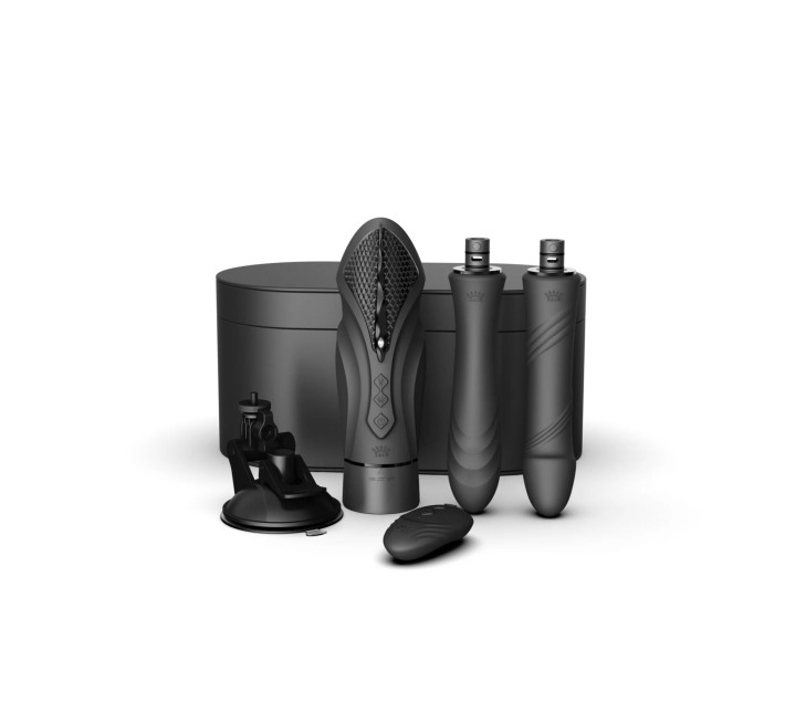 Компактна смарт секс-машина Zalo – Sesh Obsidian Black, 2 насадки, пульт ДК, кристал Swarovski