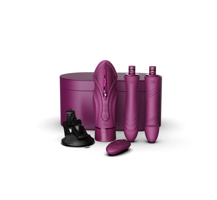 Компактна смарт секс-машина Zalo – Sesh Velvet Purple, 2 насадки, пульт ДК, кристал Swarovski