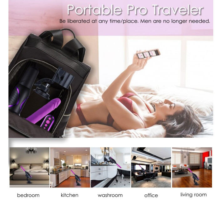 Высокомобильная смарт секс-машина Hismith Pro Travel APP с фаллоимитатором, присоска, пульт ДУ