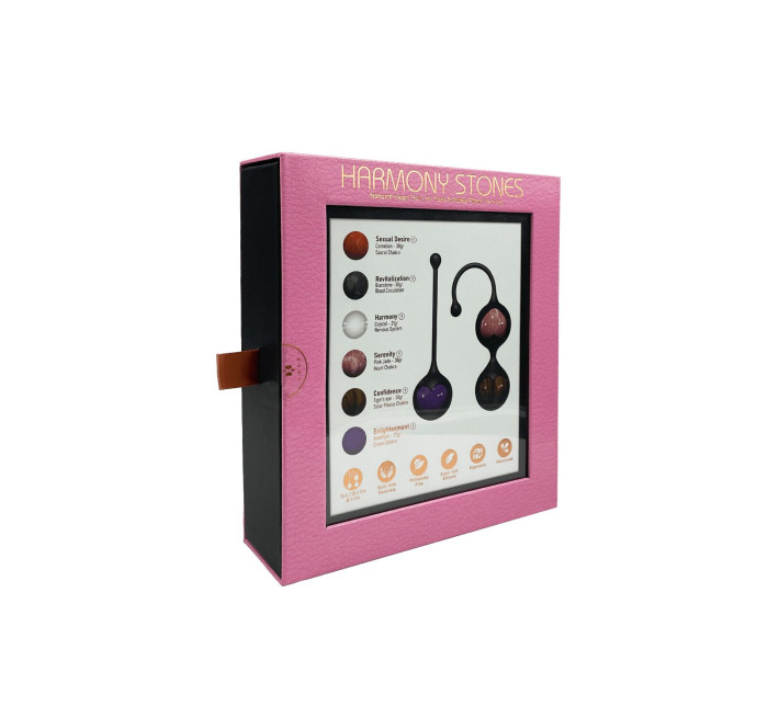 Вагінальні кульки Adrien Lastic Harmony Stones, напівдорогоцінне каміння, діаметр 3 см, 2 тримачі