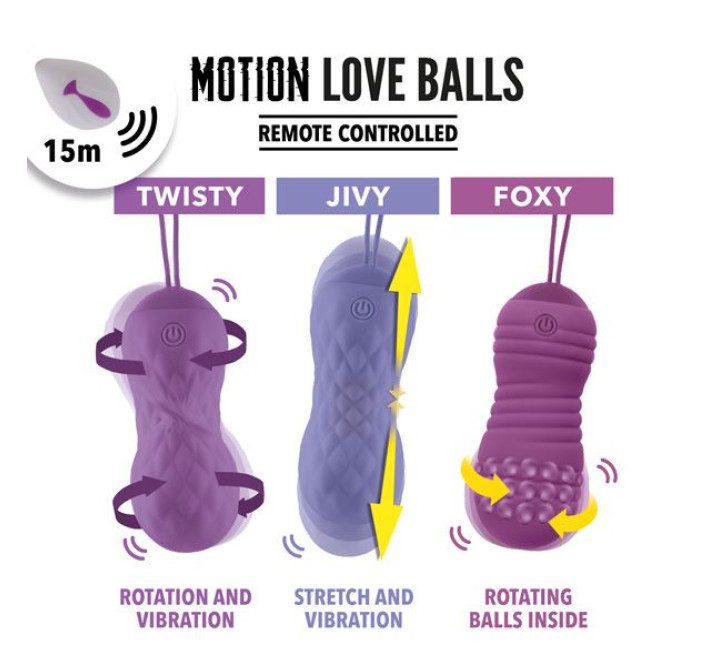 Вагінальні кульки з масажем та вібрацією FeelzToys Motion Love Balls Jivy з пультом ДК, 7 режимів