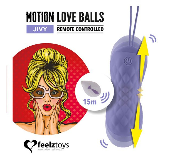 Вагінальні кульки з масажем та вібрацією FeelzToys Motion Love Balls Jivy з пультом ДК, 7 режимів
