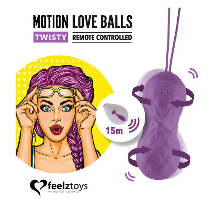 Вагінальні кульки з масажем та вібрацією FeelzToys Motion Love Balls Twisty з пультом ДК, 7 режимів