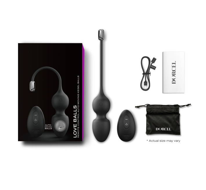 Вагинальные шарики Dorcel LOVE BALLS BLACK, вибрации и движения внутреннего шарика, пульт ДУ