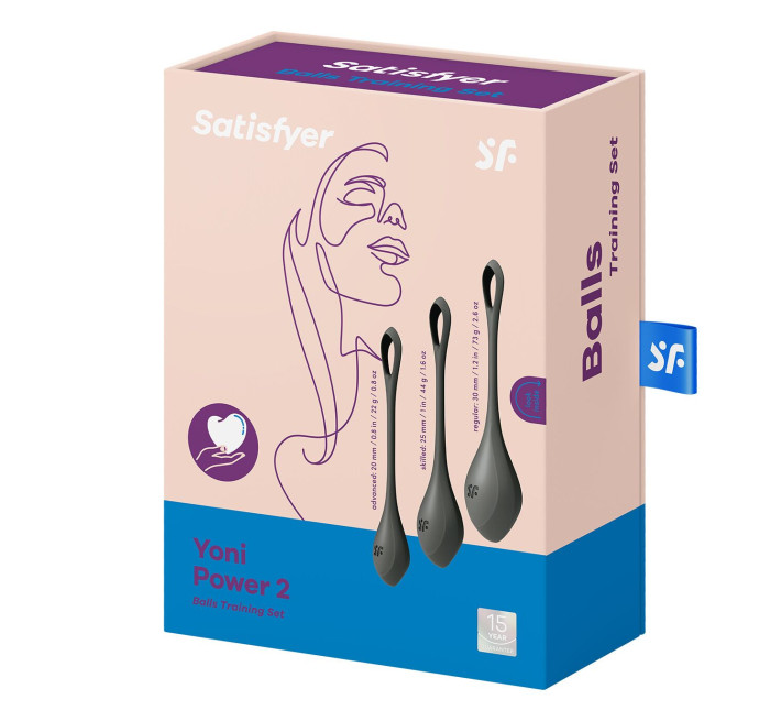 Набор йони бусин Satisfyer Yoni Power 2, диаметр 2-2,5-3 см, вес 22-44-73 гр Черный