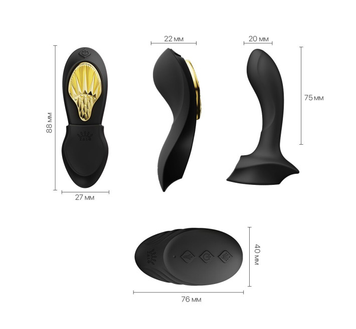 Смарт-вибратор в трусики Zalo - AYA Obsidian Black, насадка и пульт ДУ