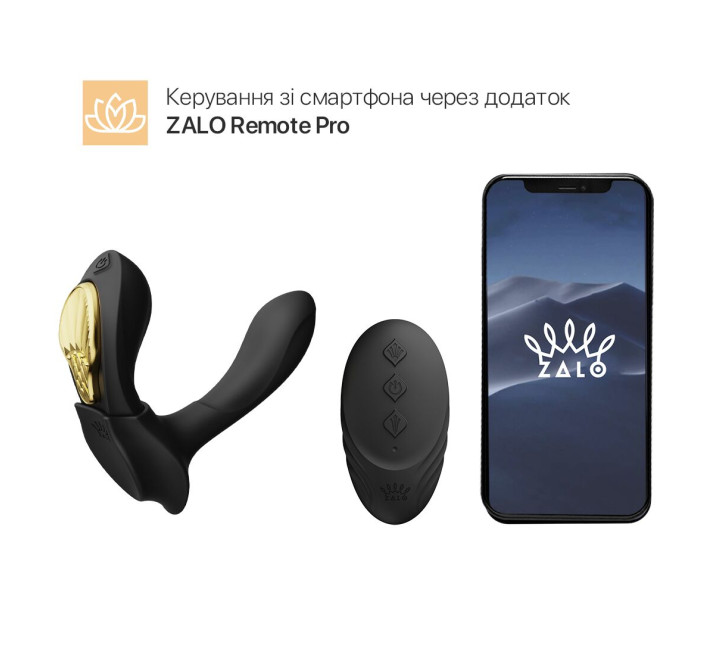 Смарт-вибратор в трусики Zalo - AYA Obsidian Black, насадка и пульт ДУ