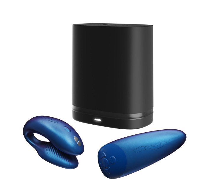Смарт-вибратор для пар We-Vibe Chorus Cosmic Blue, сенсорное управление вибрациями сжатием пульта