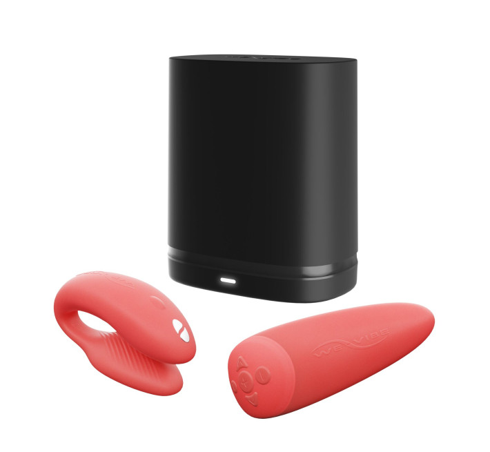 Смарт-вибратор для пар We-Vibe Chorus Crave Coral, сенсорное управление вибрациями сжатием пульта