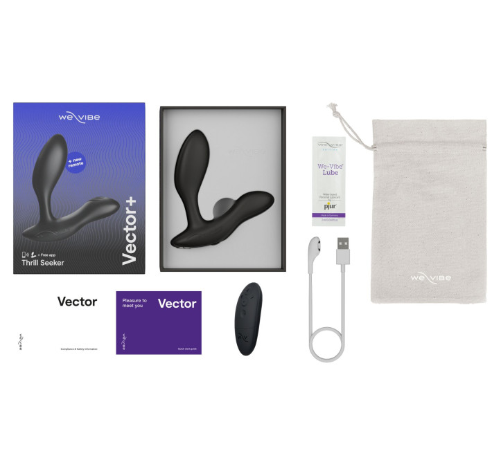 Смарт-вибромассажер простаты We-Vibe Vector+ CHARCOAL BLACK, пульт ДУ, регулируемый угол наклона