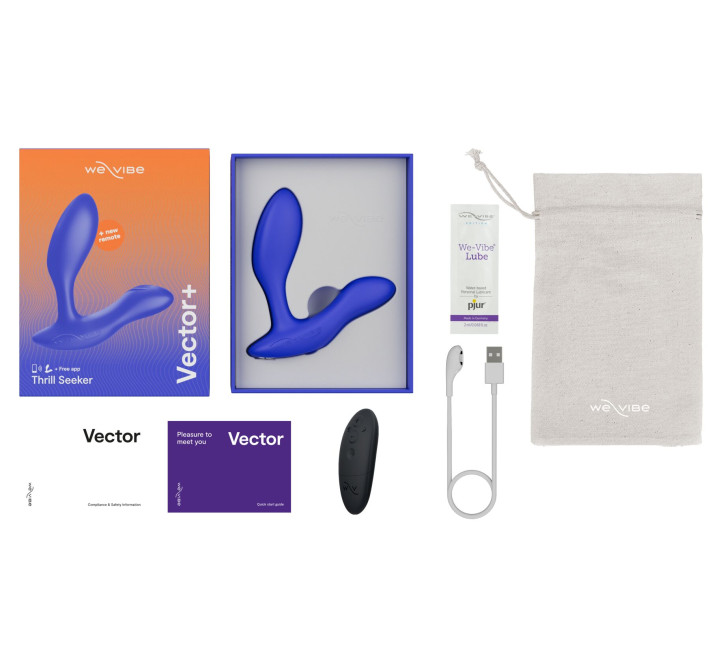 Смарт-вибромассажер простаты We-Vibe Vector+ ROYAL BLUE, пульт ДУ, регулируемый угол наклона